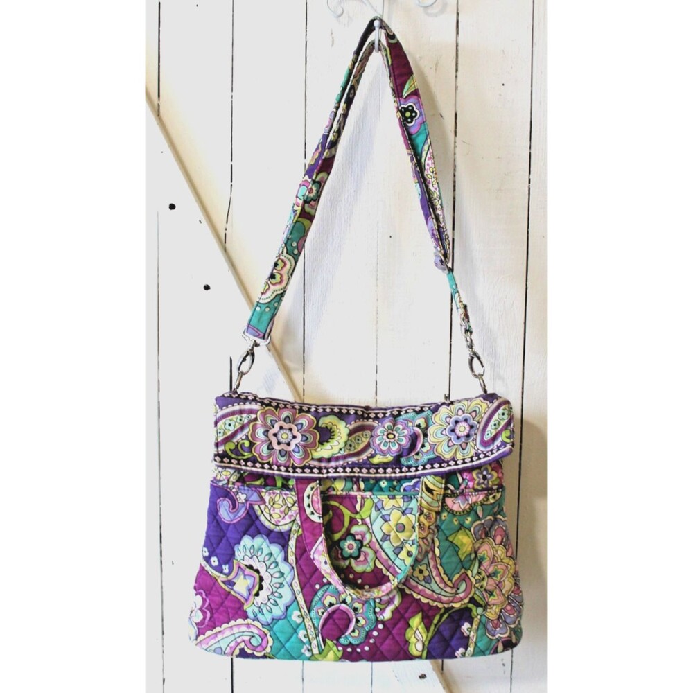 Vera Bradley Lg Quilted Cotton Tote Bag w/ Clutch Purple Paisley Floral Pattern